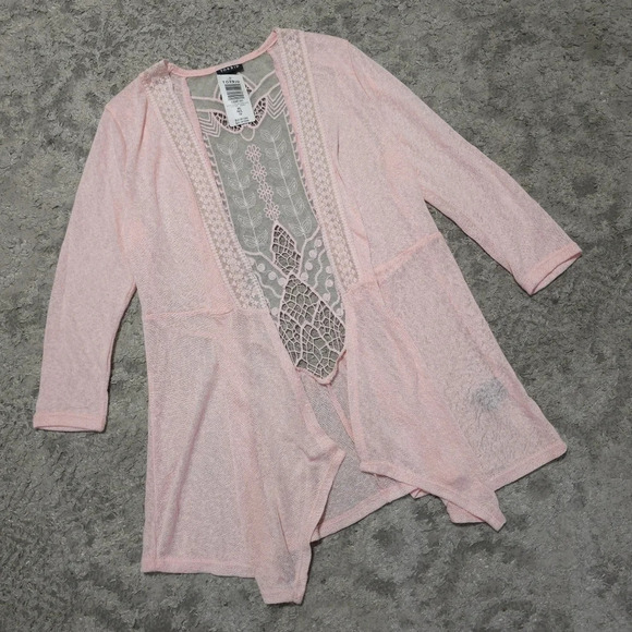 TORRID Nwt 3/4 Sleeve Lace Back Open Front Knit Cardigan, Peach Pink, 00 , M/L - Picture 7 of 16